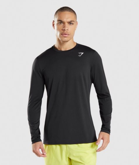 Men's Gymshark Arrival Long Sleeve T-Shirts Black | NZ 1YAHTC